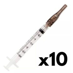 Kit 10 Seringas Luer Lock 3ml C Agulha De Segurança 25mm X 0,7mm 22g (Preta)